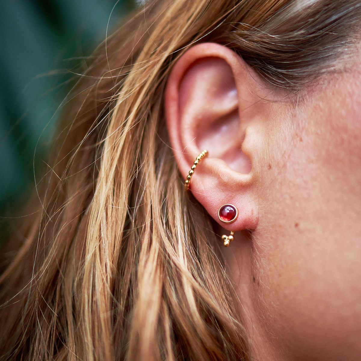 Puces pierres et dessous d'oreilles 3 perles en Vermeil, Chloé