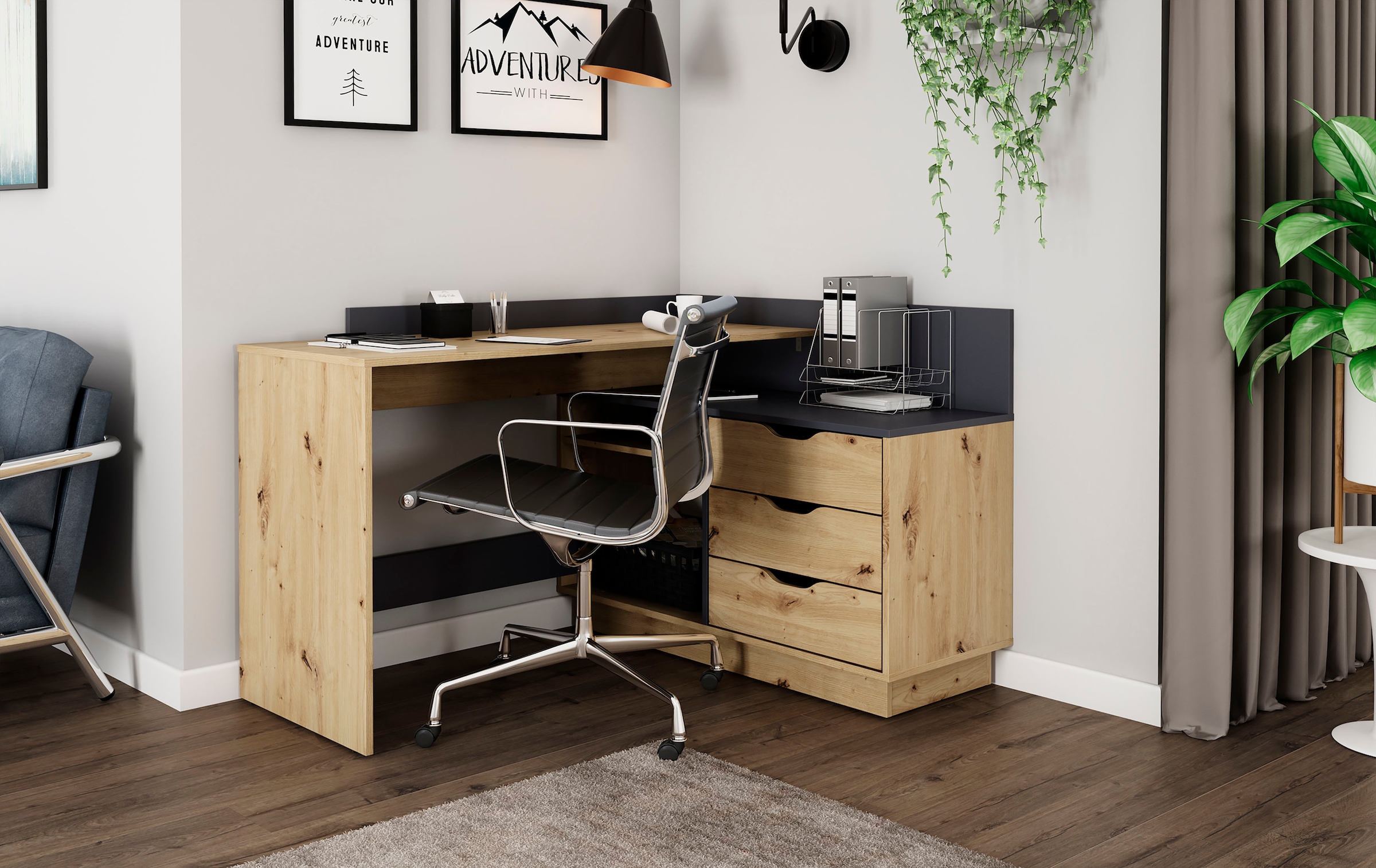 byLIVING Eckschreibtisch »Bern« mit viel Stauraum, Breite 129 cm, rechts oder links montierbar