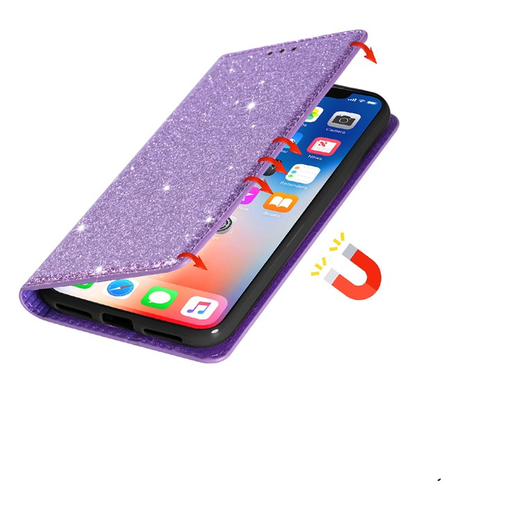 Samsung Galaxy S25 Edge Flip Wallet Cover Leder Tasche Glitzer Optik - Lila