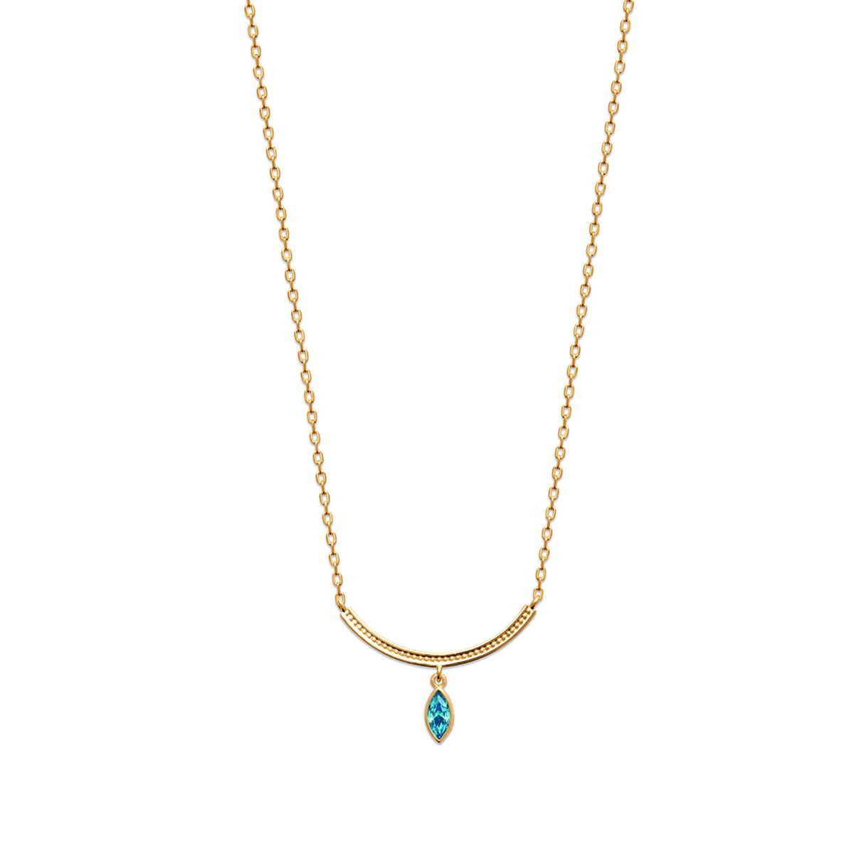 Collier Brillaxis solitaire marquise bleu plaqué or