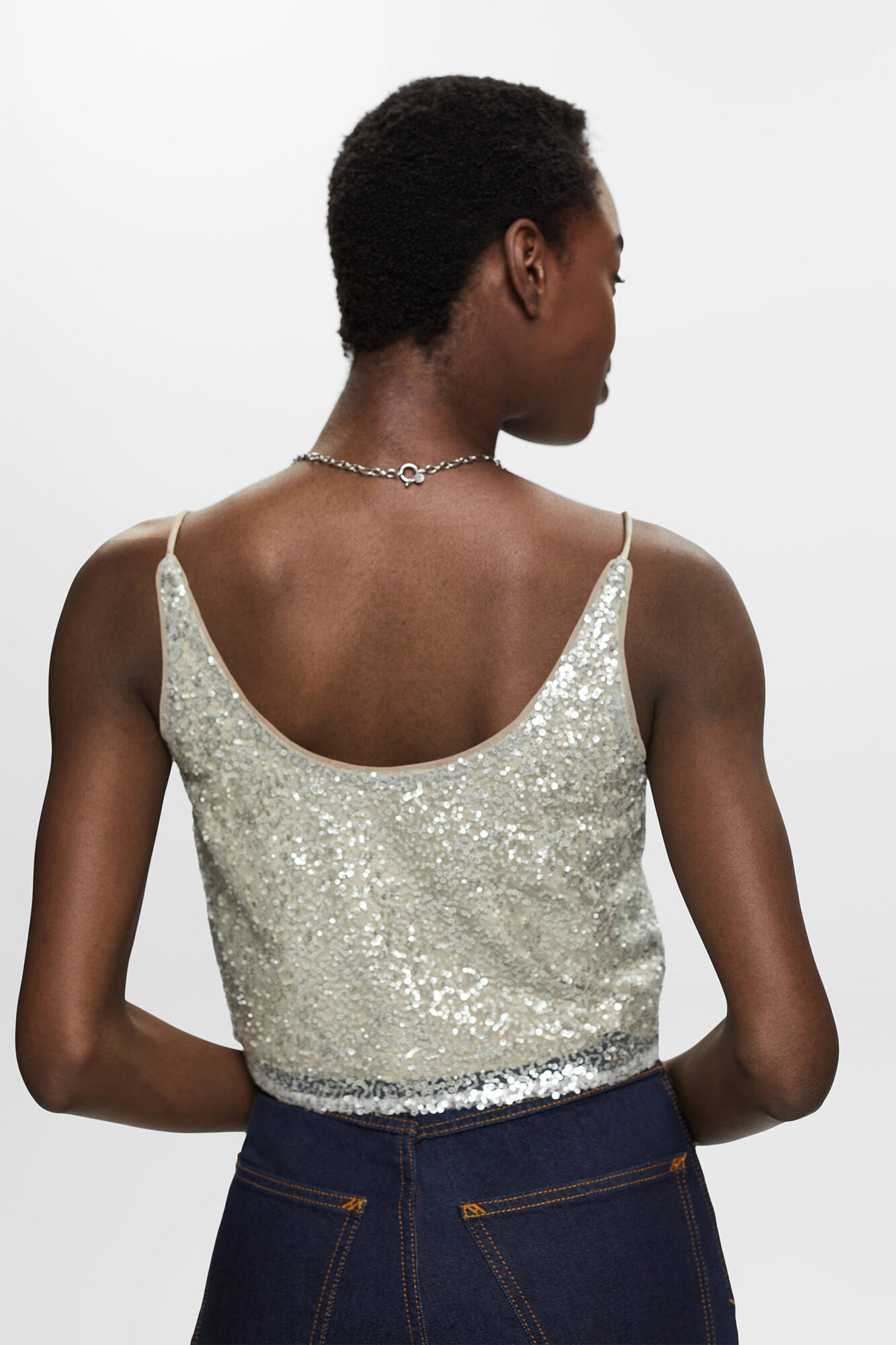 Top cropped Lentejuelas tirantes - Cáqui