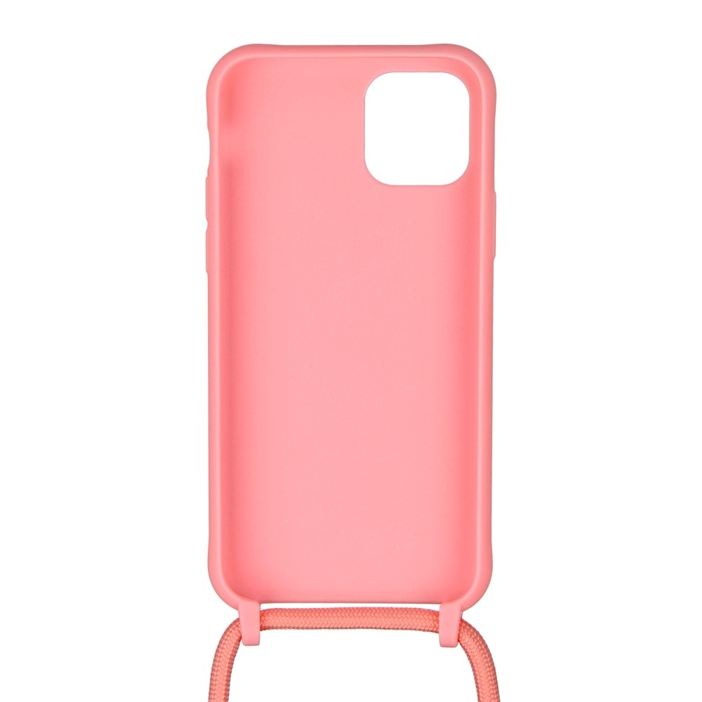 iPhone 11 Necklace Gummi Case Hülle   Handykette (150cm) - Pink / Silber