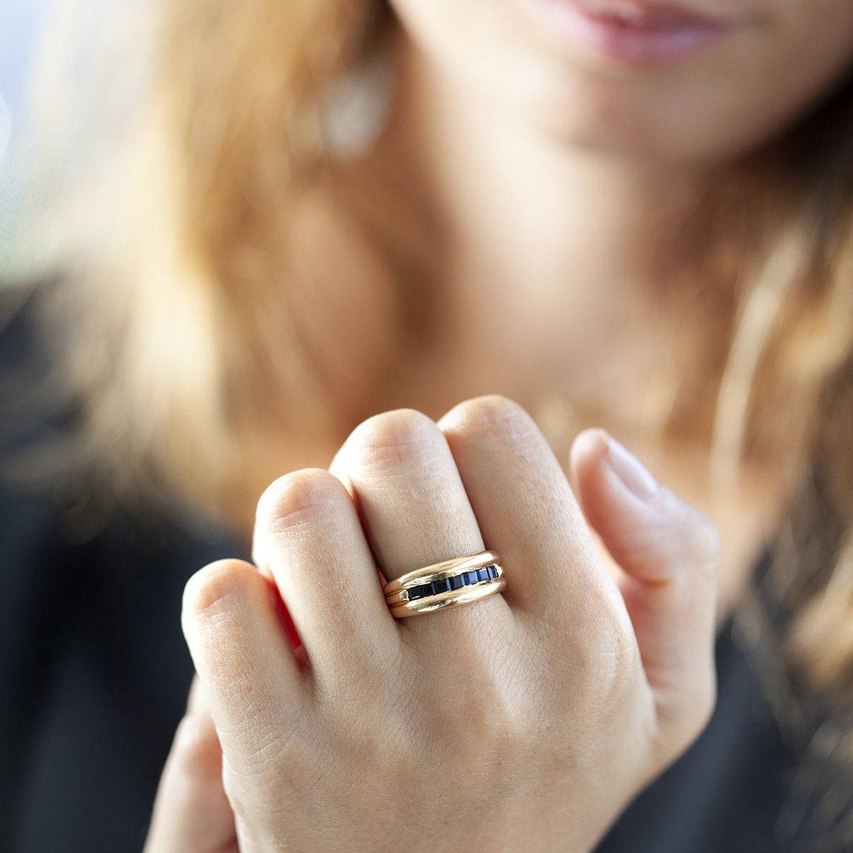 Bague d'occasion or 750 jaune saphirs carrés