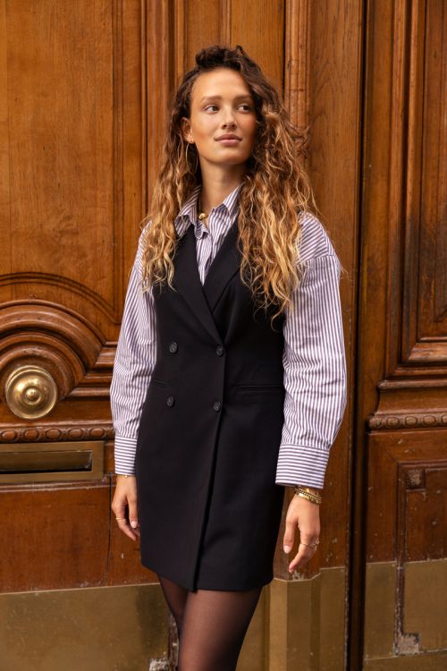 Zwarte mouwloze blazer jurk met reverskraag