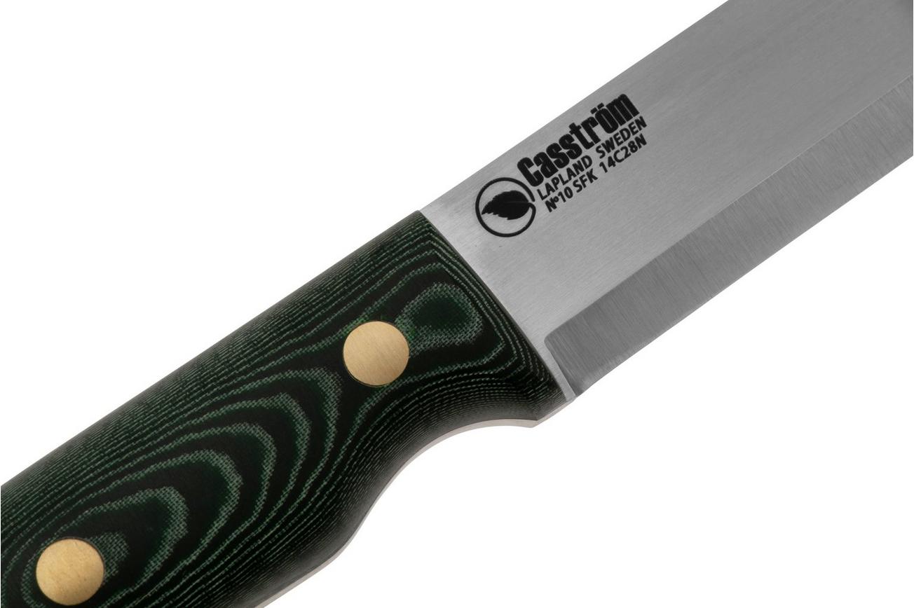 Casström No. 10 Swedish Forest Knife Scandi 14107, 14C28N Green Micarta Kydex, bushcraftmes