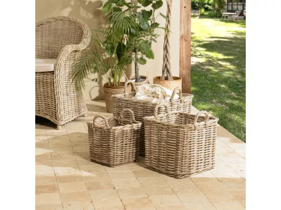 KALLY - Set de 3 paniers de rangement carrés en kubu naturel