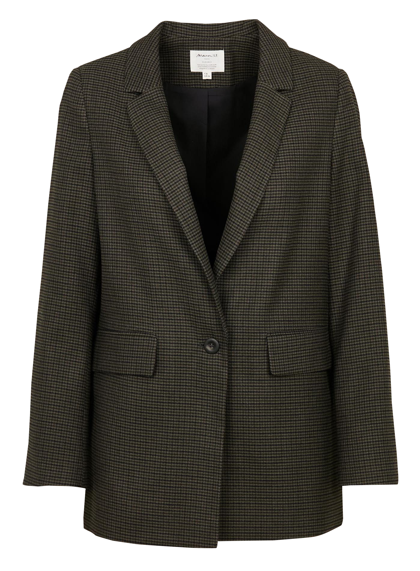 NELIA B SHERLOCK - Veste droite col tailleur motif pied-de-poule | Vert