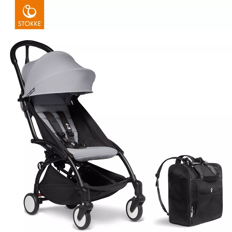 BABYZEN Kinderwagen YOYO2 6+ Black mit Textilset Stone und Backpack YOYO Black