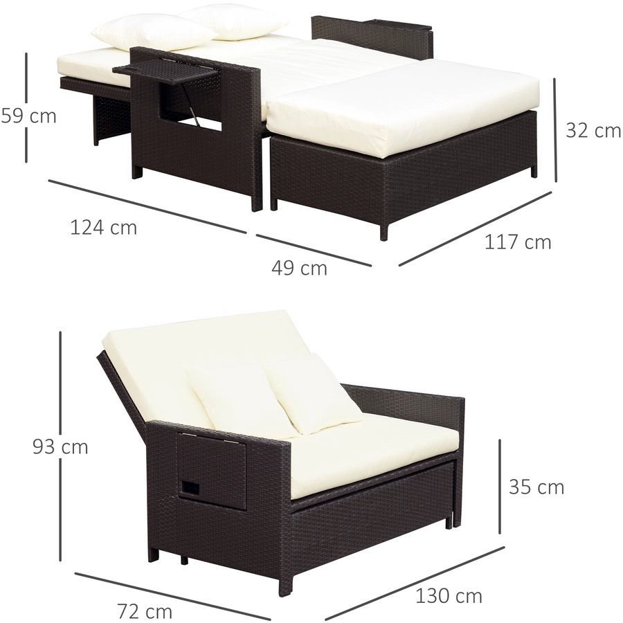 Outsunny Polyrattan Lounge-Sofa mit Kissen dunkelbraun