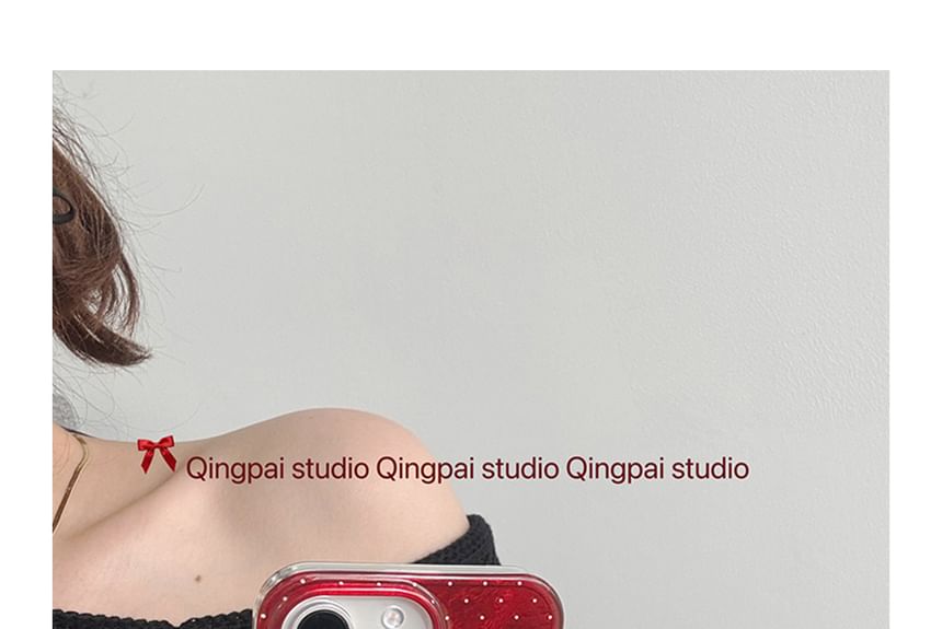 Voor het geval dat - Polka Dot telefoonhoesje / Kunstparel strik / Set - iPhone 16 Pro Max / 16 Pro / 16 Plus / 16 / 15 Pro Max / 15 Pro / 15 Plus / 15 / 14 Pro Max / 14 Pro / 14 Plus / 14 / 13 Pro Max / 13 Pro / 13 / 13 Mini