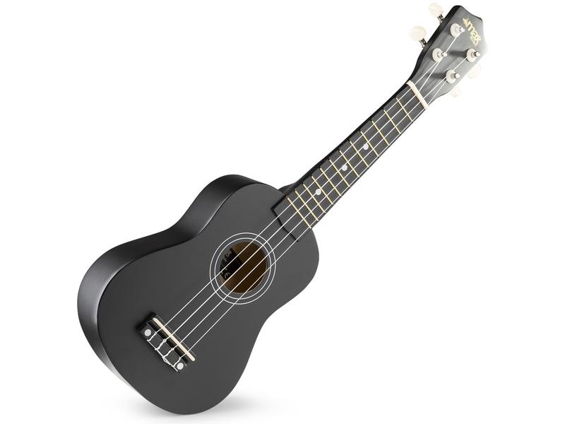 MAX Ukulele UKEY Set Soprano Schwarz 21 Zoll Sopranukulele mit Tasche und Zubehör