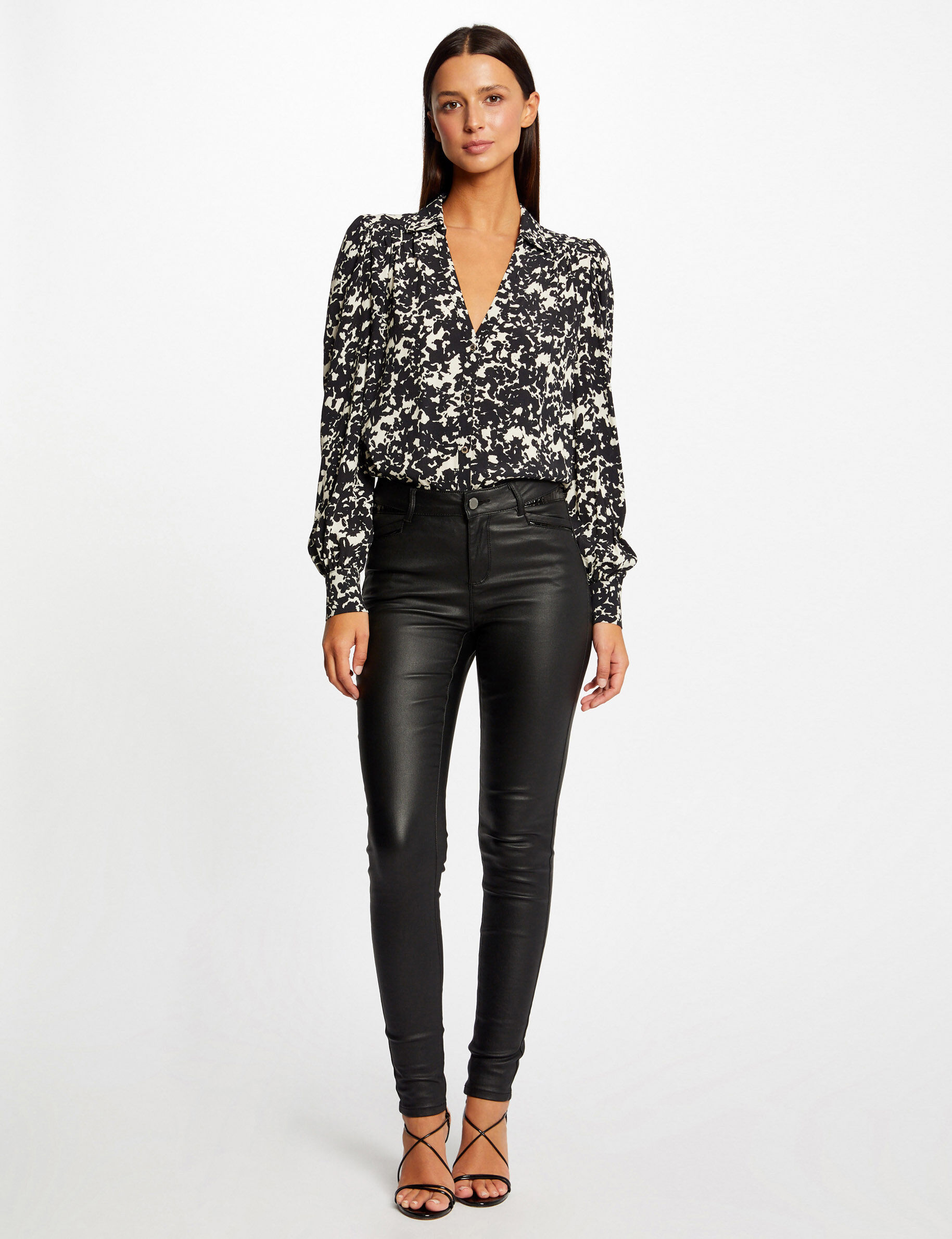 Pantalon skinny enduit à détails vinyle noir femme - noir