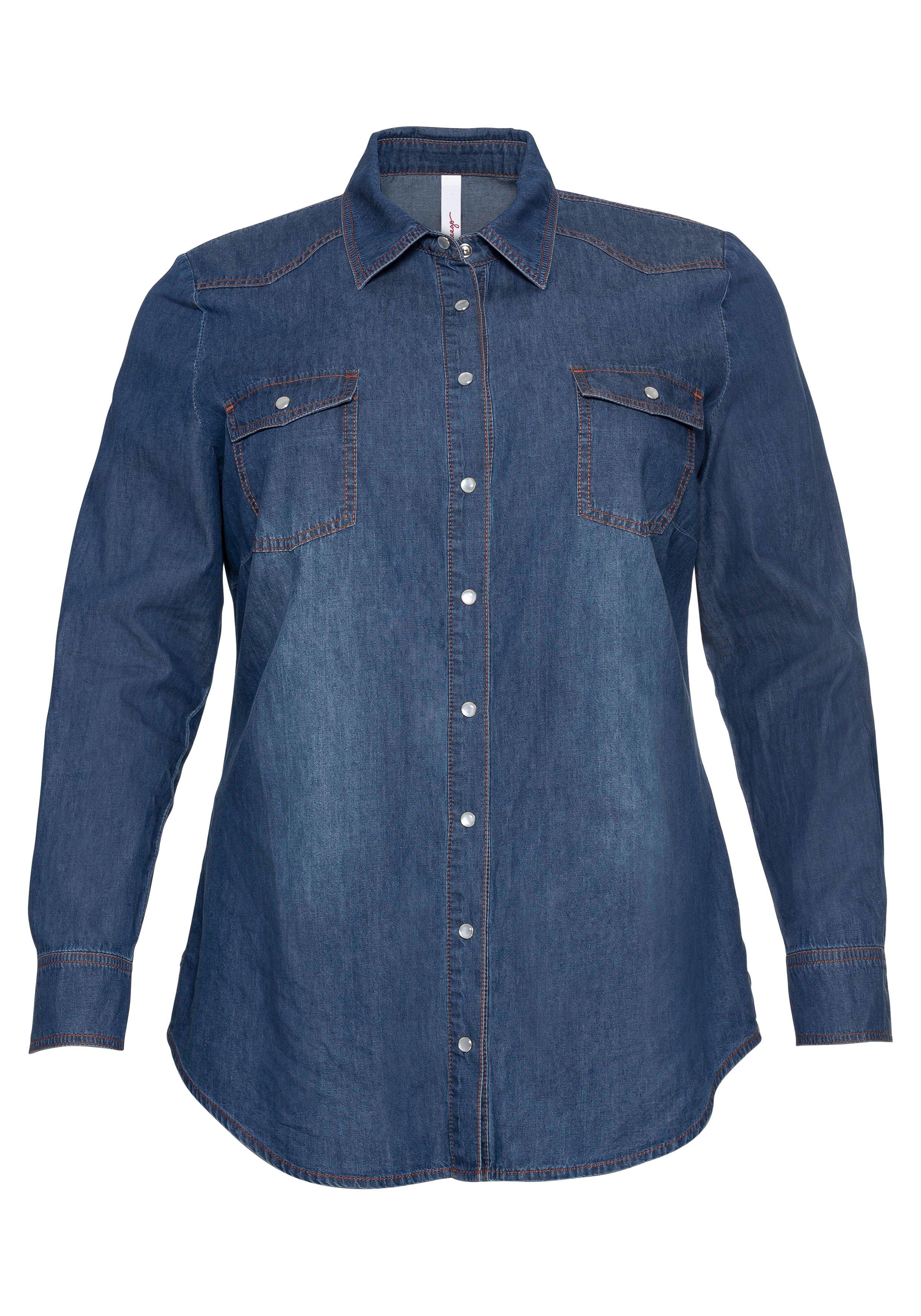 Jeansbluse mit Knopfleiste und Brusttaschen