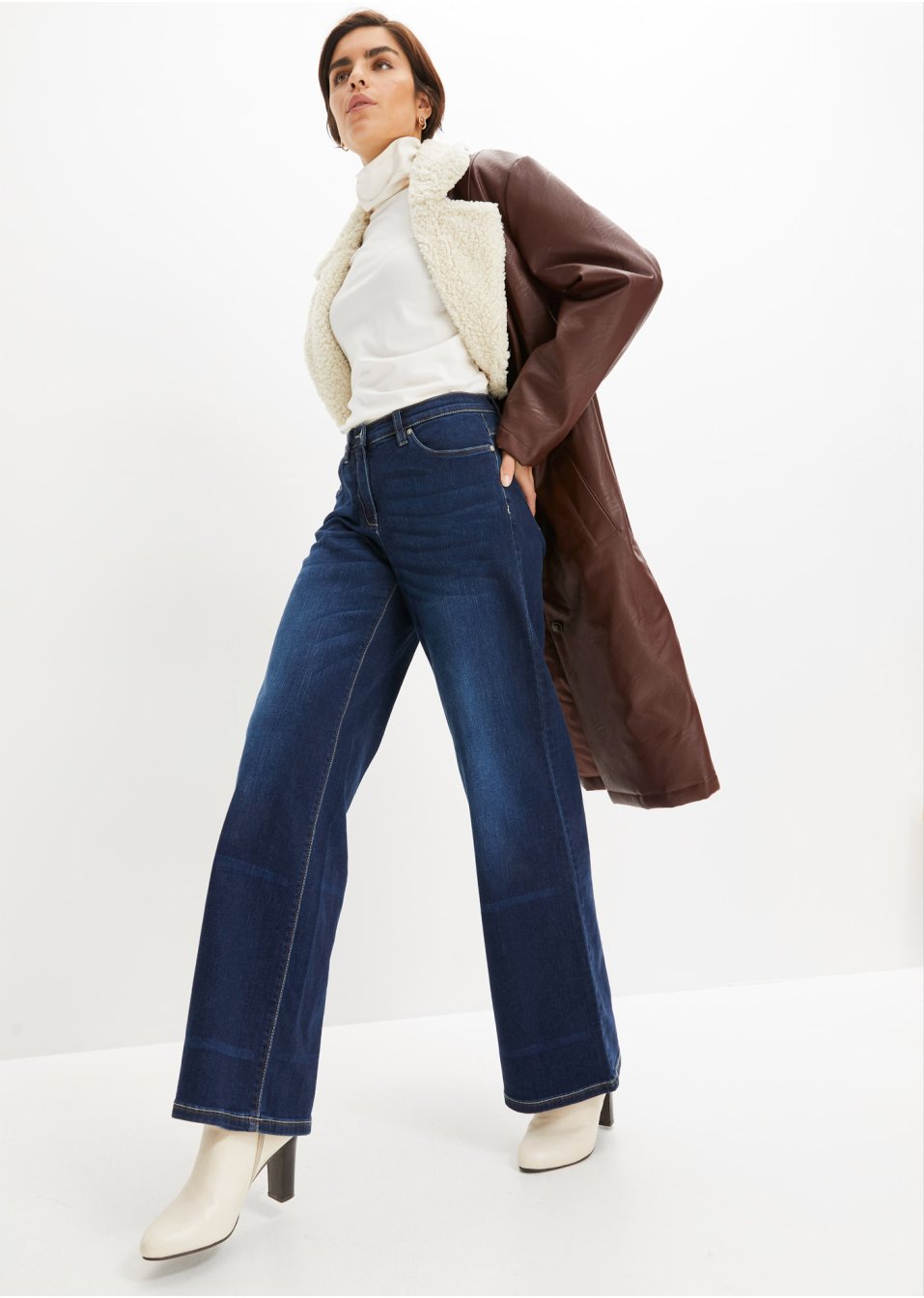 Jean extensible avec taille confortable, jambes extra larges