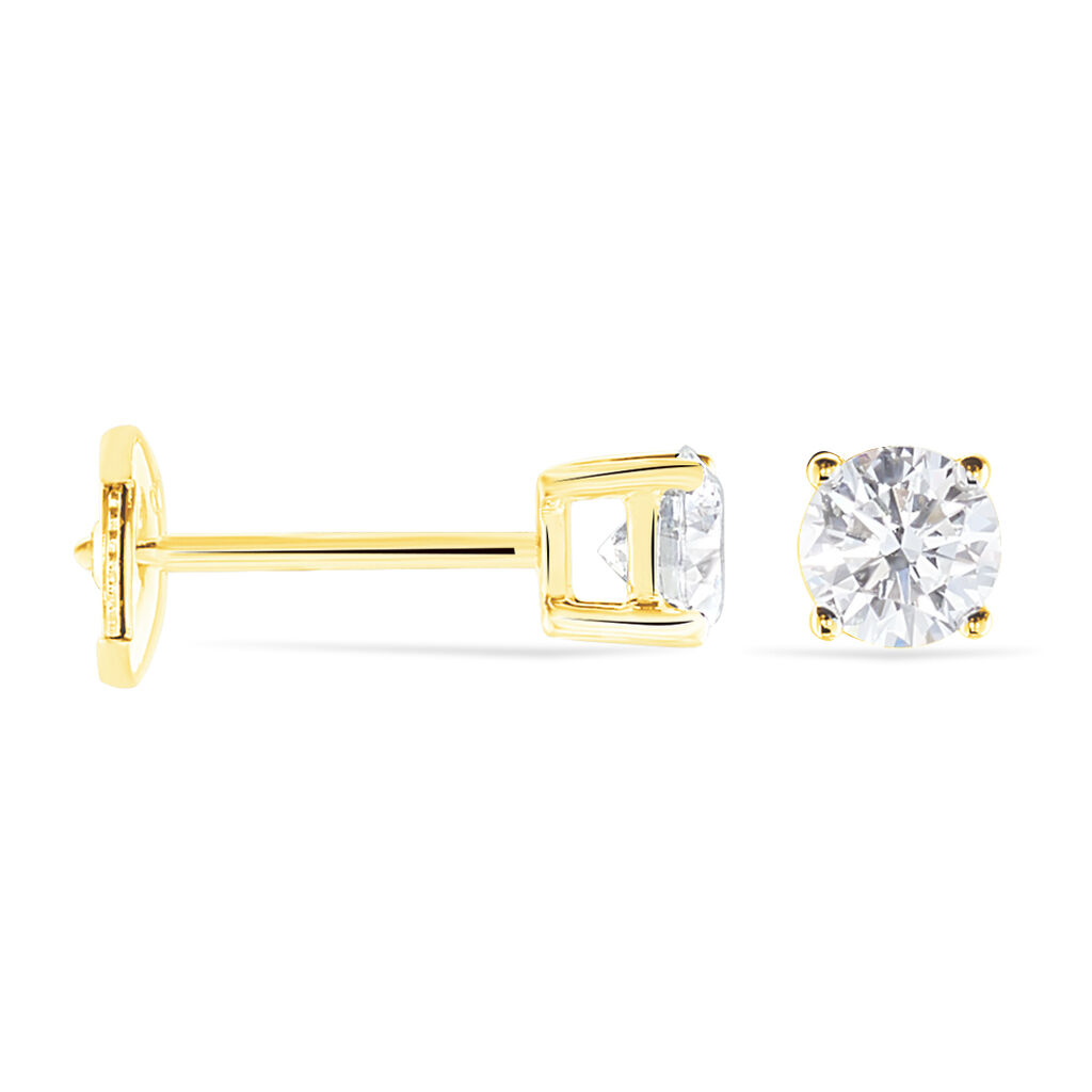 Boucles D'oreilles Puces 4 Griffes Or Jaune Diamant Synthetique