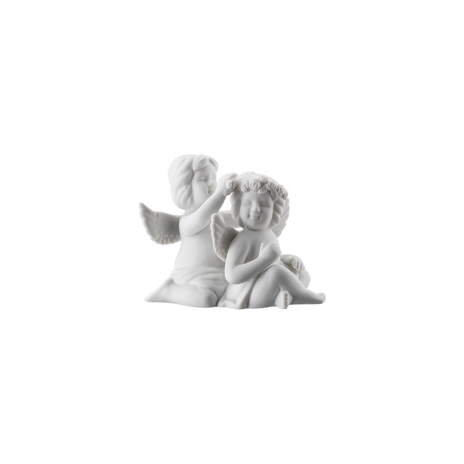 Angels Weiss matt Engelpaar mit Blumenkranz