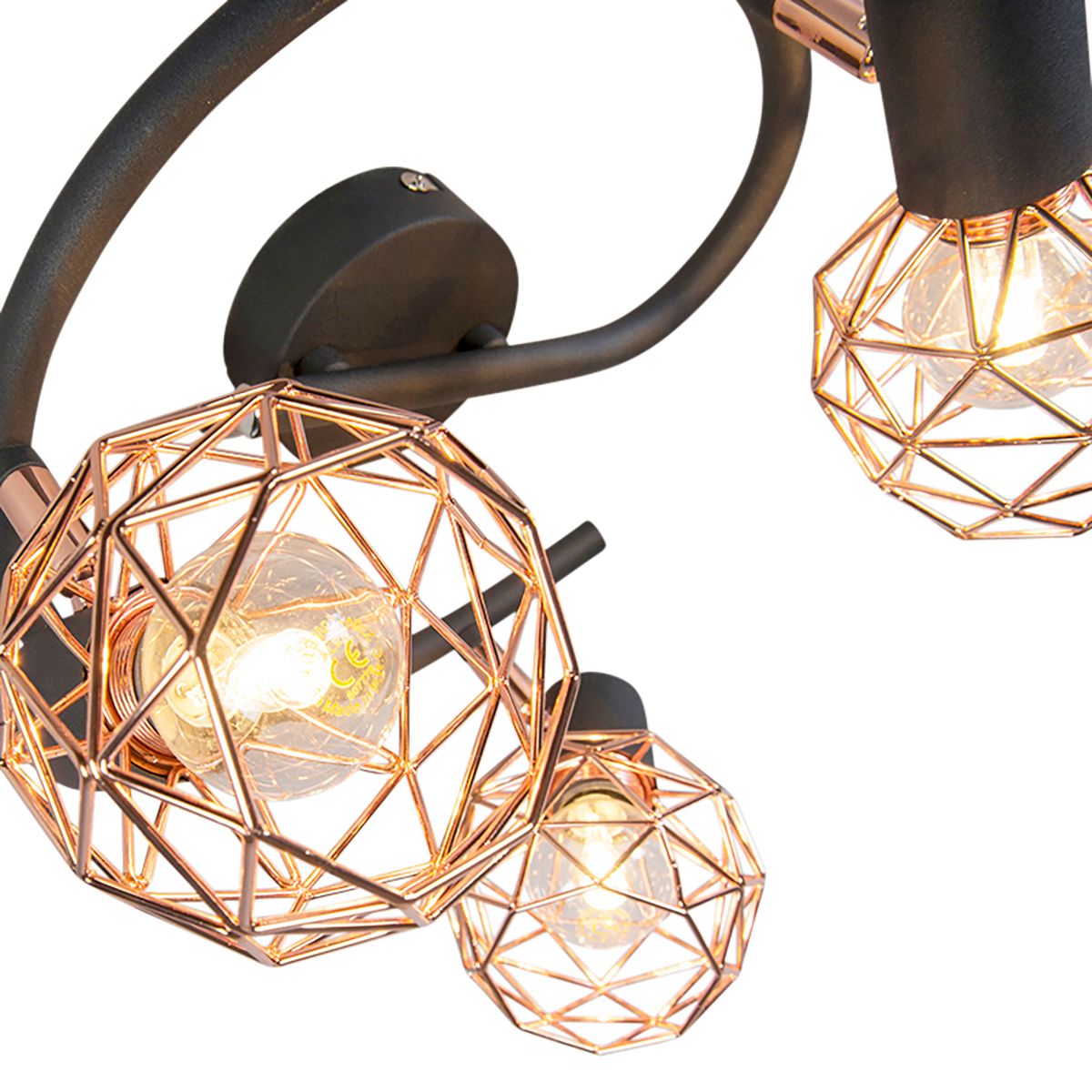 Moderne spot zwart met koper 3-lichts - Mesh