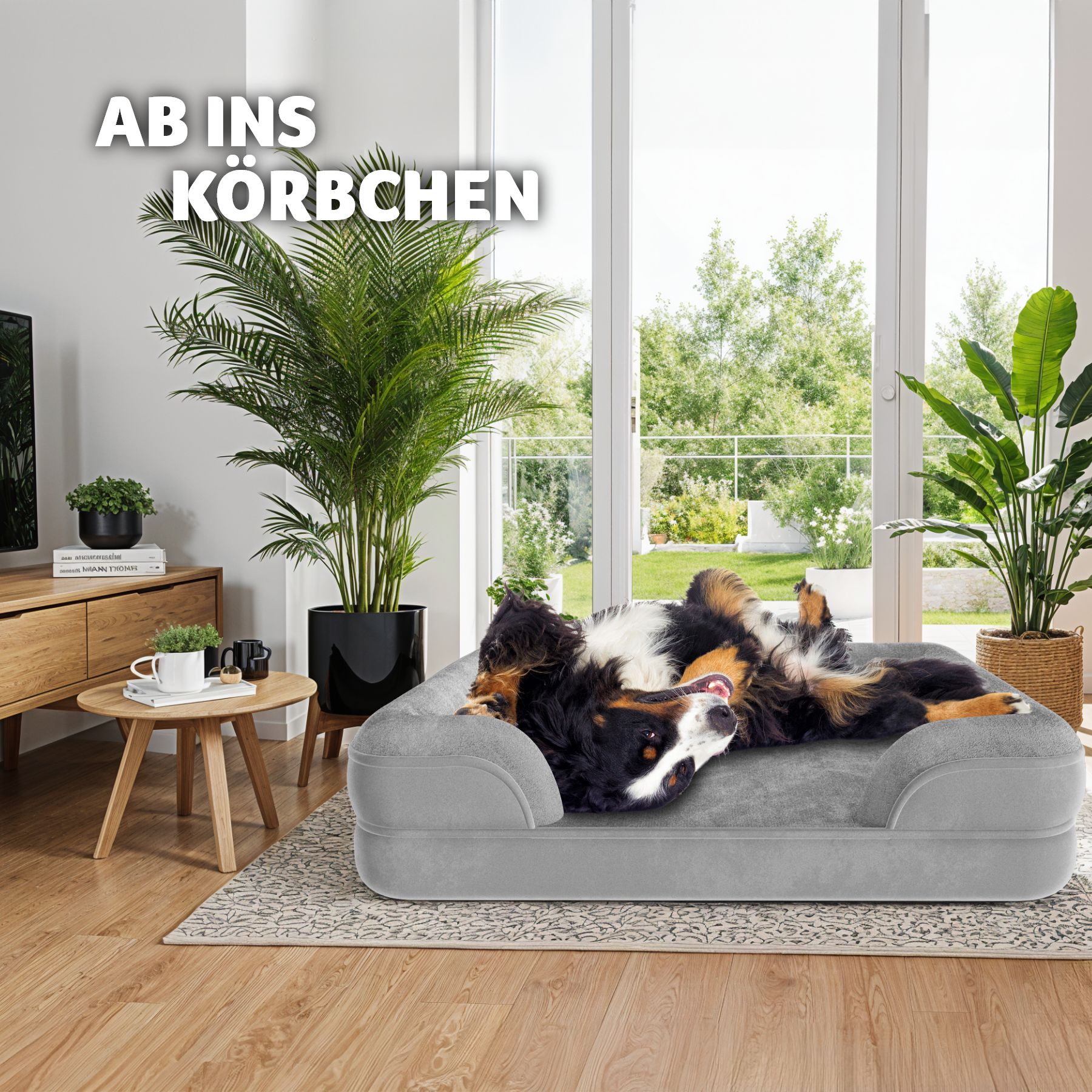 tectake® Orthopädisches Hundebett, mit abnehmbarem, wasserdichtem Plüschbezug, rutschfeste Unterseite, waschbar