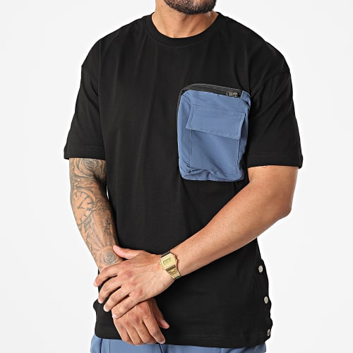 Ensemble Tee Shirt Poche Et Pantalon Jogging F22-909T Noir Bleu