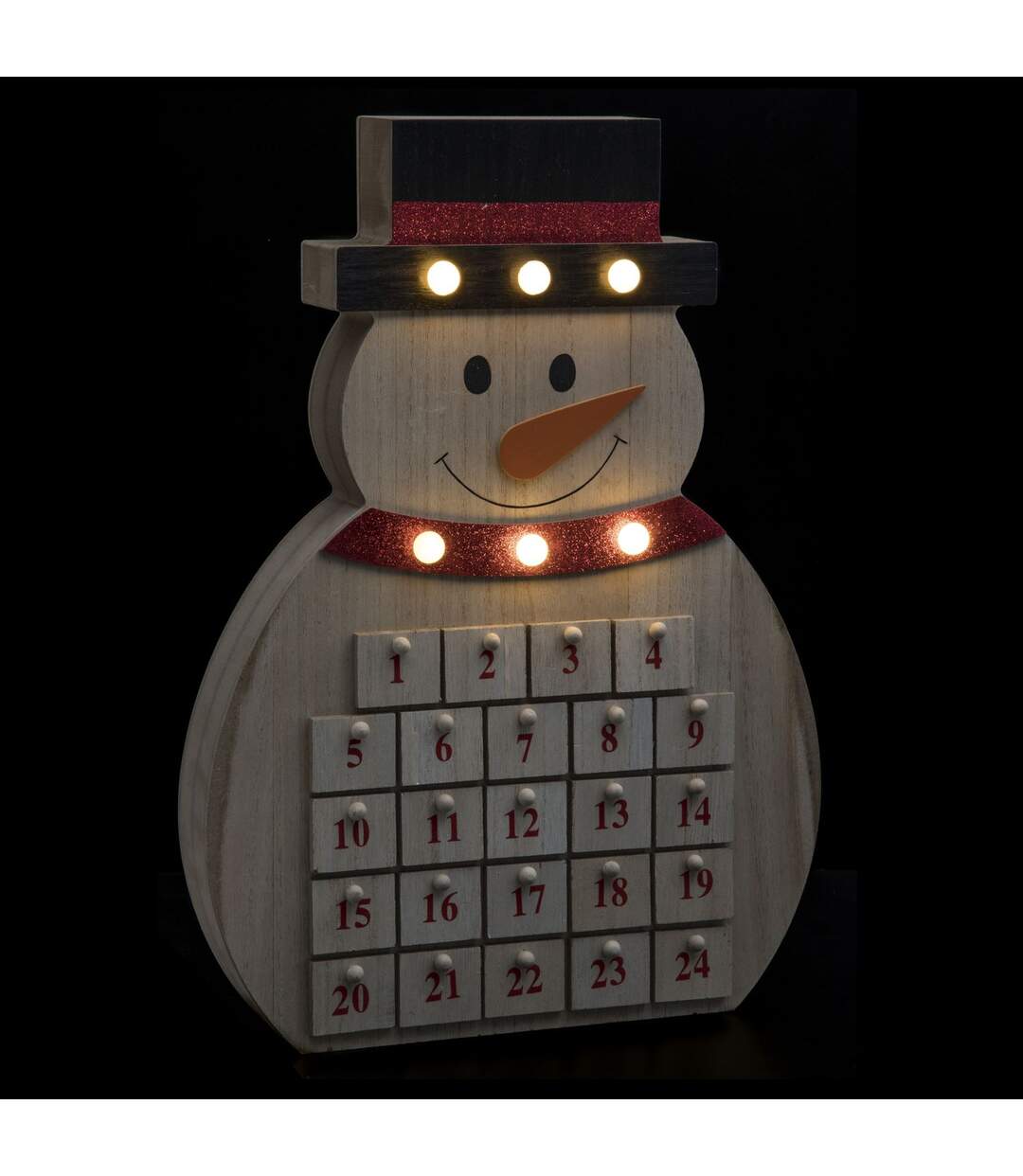 Calendrier de l'Avent lumineux bois Bonhomme de neige - Beige
