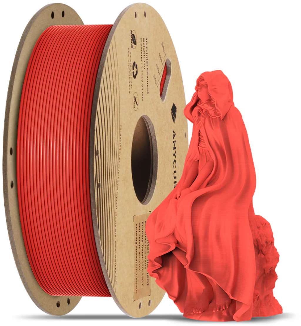 Anycubic  PLA Matte Red, 1,75 mm / 1000 g    Seidenmattes Finish in Red