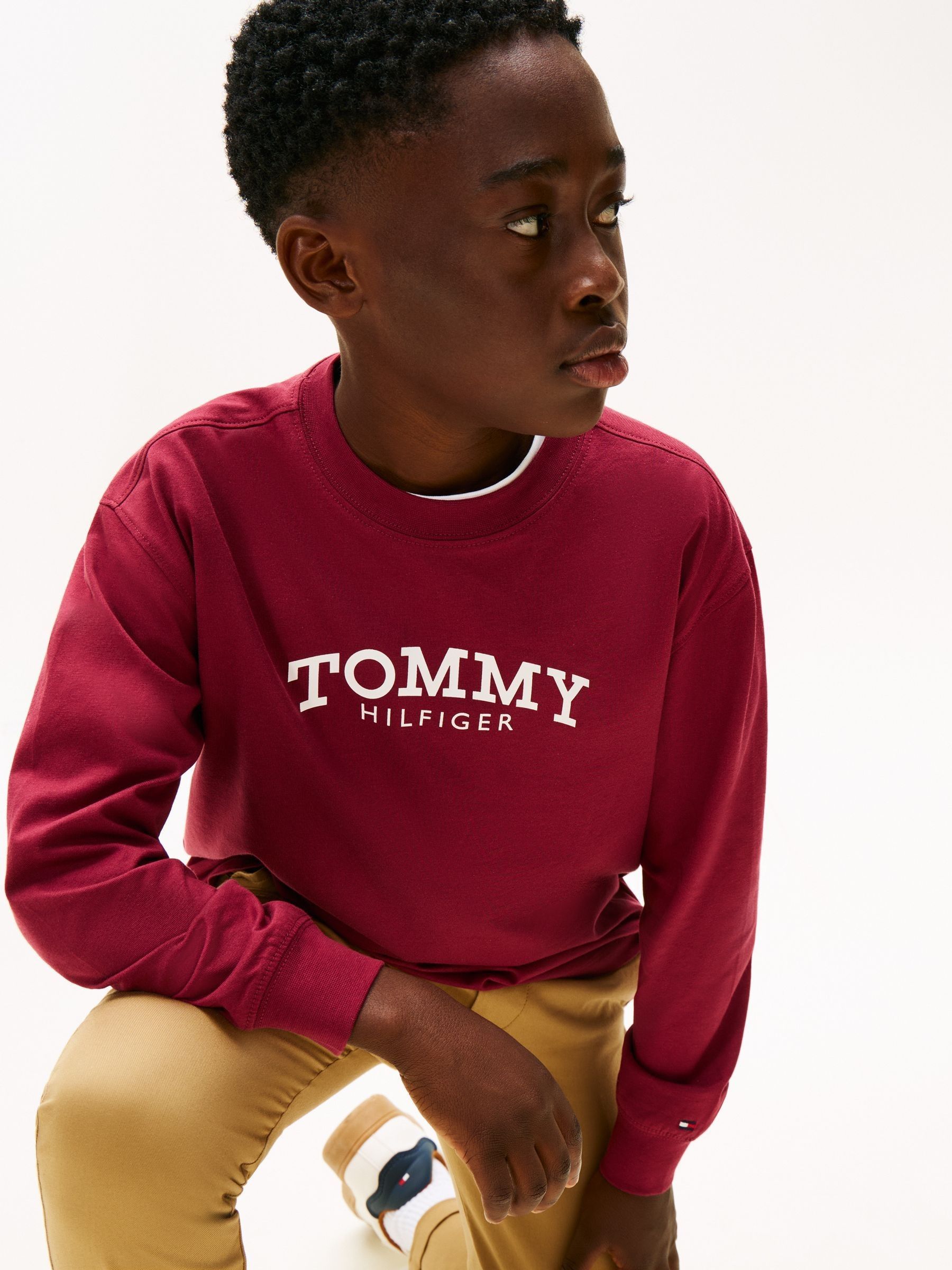Rood - Tommy Hilfiger Logo Print Long Sleeve T-Shirt