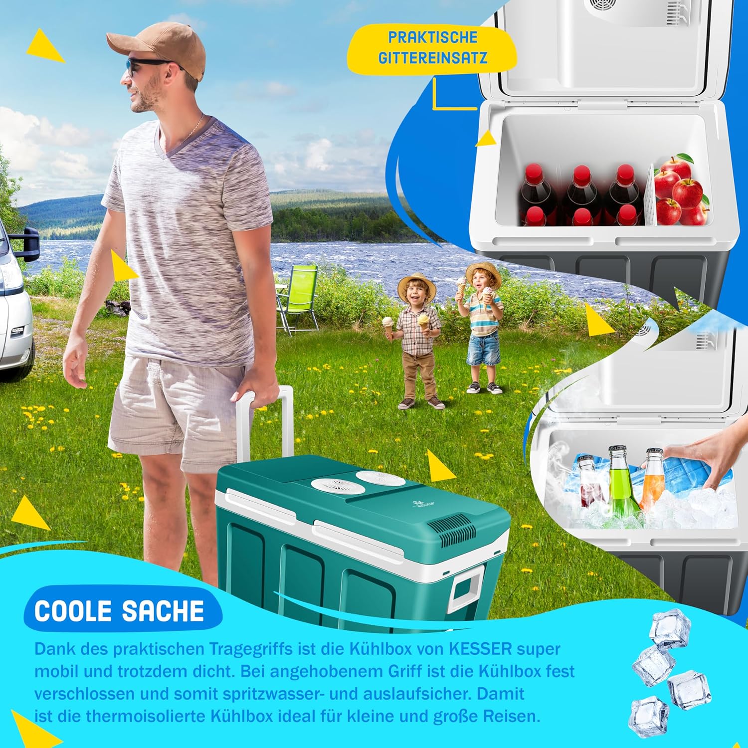 KESSER® Kühlbox 40L mit Rollen | Thermo-Elektrische Kühlbox | KÜHLT und WÄRMT | 12 & 230V | Thermobox für Auto, Boot & Camping | Mini-Kühlschrank mit ECO & MAX Modus