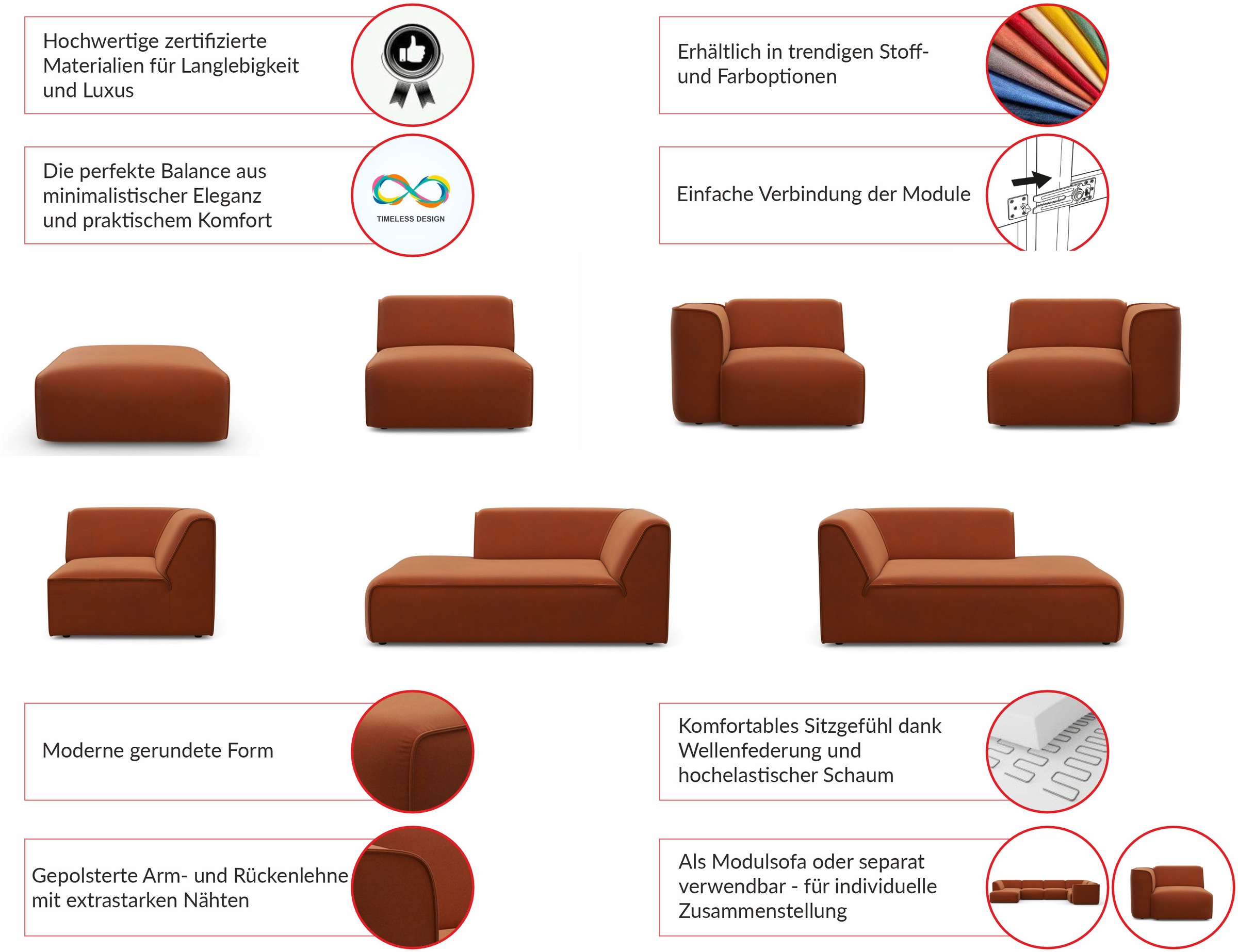 GOODproduct Sessel »Sofa-Eckelement, Masse B/T/H: 109/97/46 cm« als Modul oder separat verwendbar, für individuelle Zusammenstellung