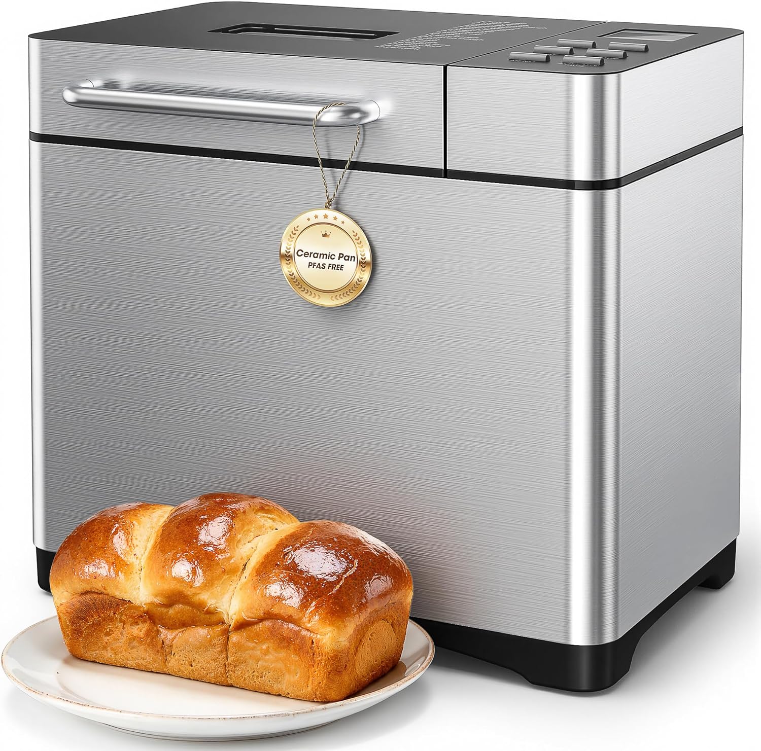Brotbackautomat mit 19 Programmen & 1000g Fassungsvermögen – Vollautomatische Brotbackmaschine mit 3 Bräunungsstufen, Timer, 710W, Edelstahl-Optik inkl. Sichtfenster & Rezeptbuch