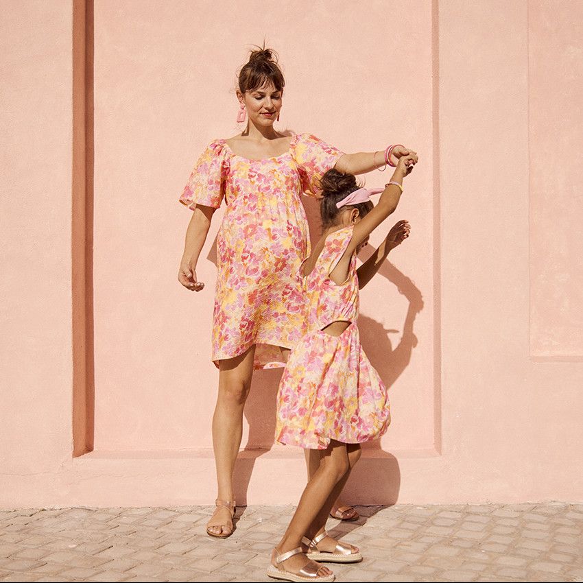 Robe manches courtes en seersucker imprimé floral pour fille - Multicolore