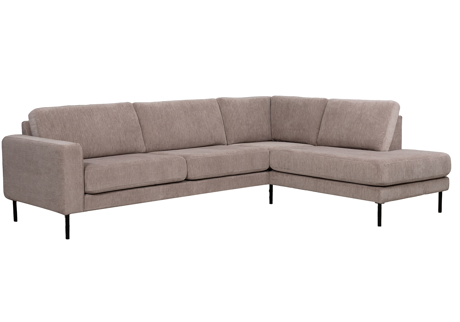 Como hjørnesofa 3-seter med åpen ende høyre, i tekstil Daisy 91E4 Beige med sorte ben.