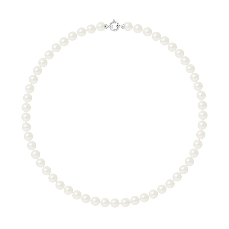 Collier Rang de Perles de Culture d'Eau Douce - Blanc Naturel  - Or Blanc