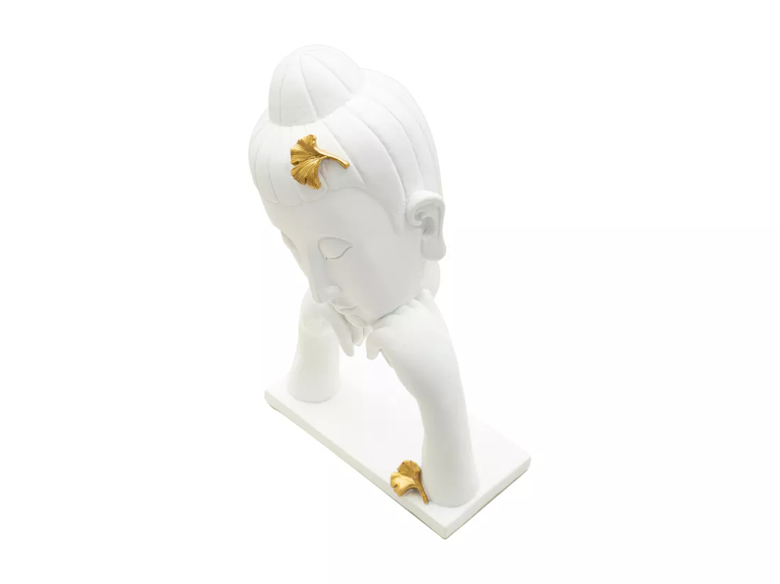Tête de Buddha -B- Design Élégant en Résine avec Feuilles Dorées - Dimensions 21,5x13x36 cm