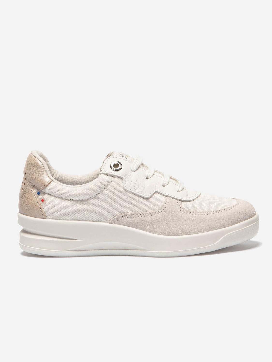 Baskets Femme Fabriquées en France Dessus Cuir et Toile Blanc