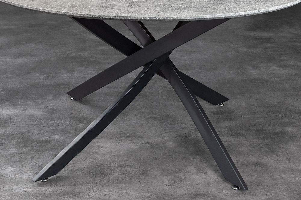 Runder Esstisch HELIX 120cm grau Beton-Design schwarze Metallbeine Sterngestell