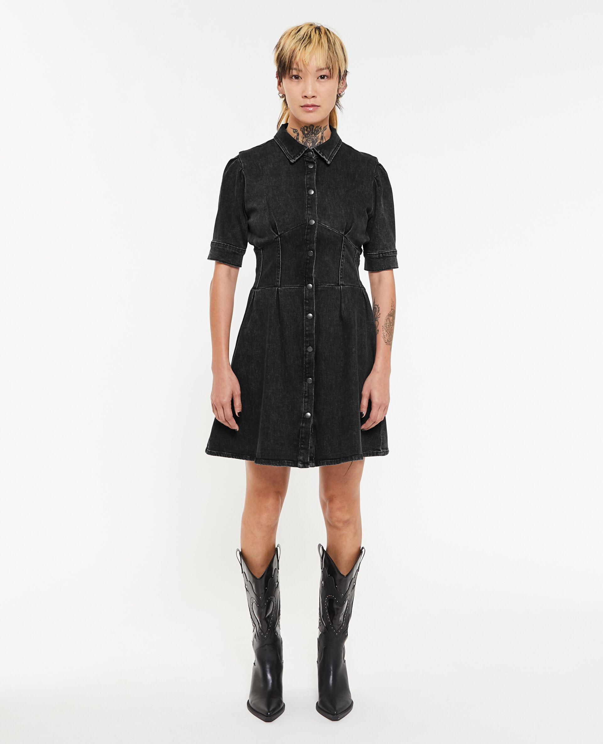 Robe cintrée et courte en jean - Gris foncé