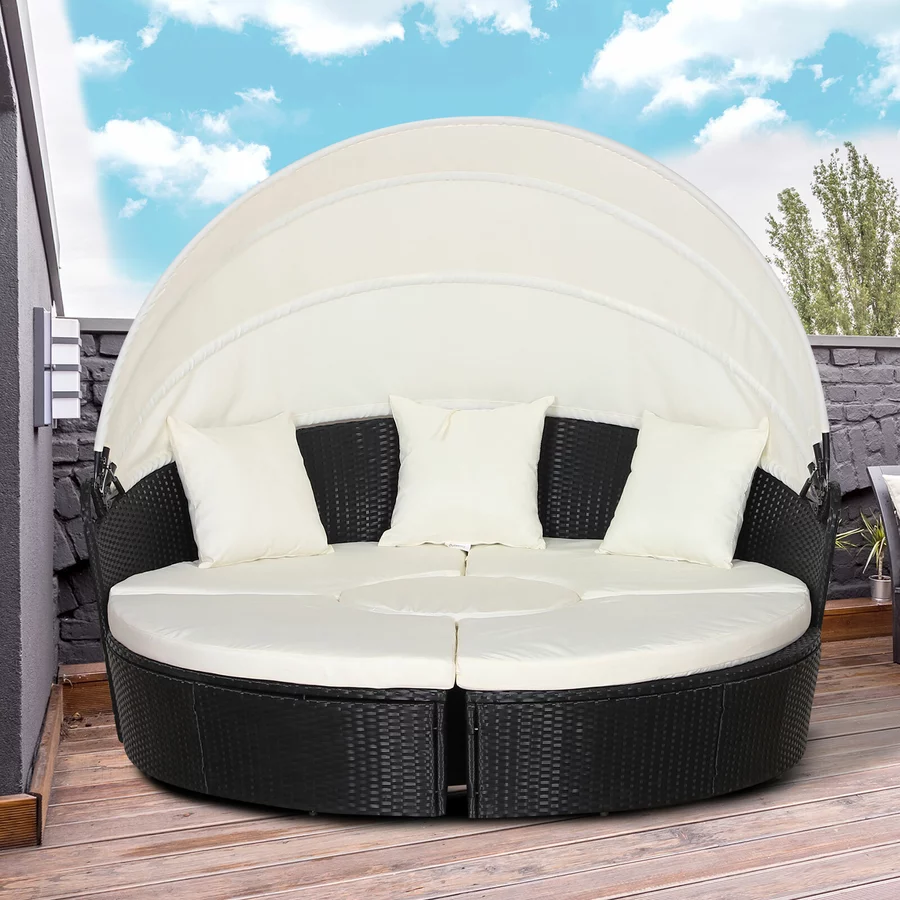 Outsunny Polyrattan Sonneninsel mit Sonnendach schwarz, creme