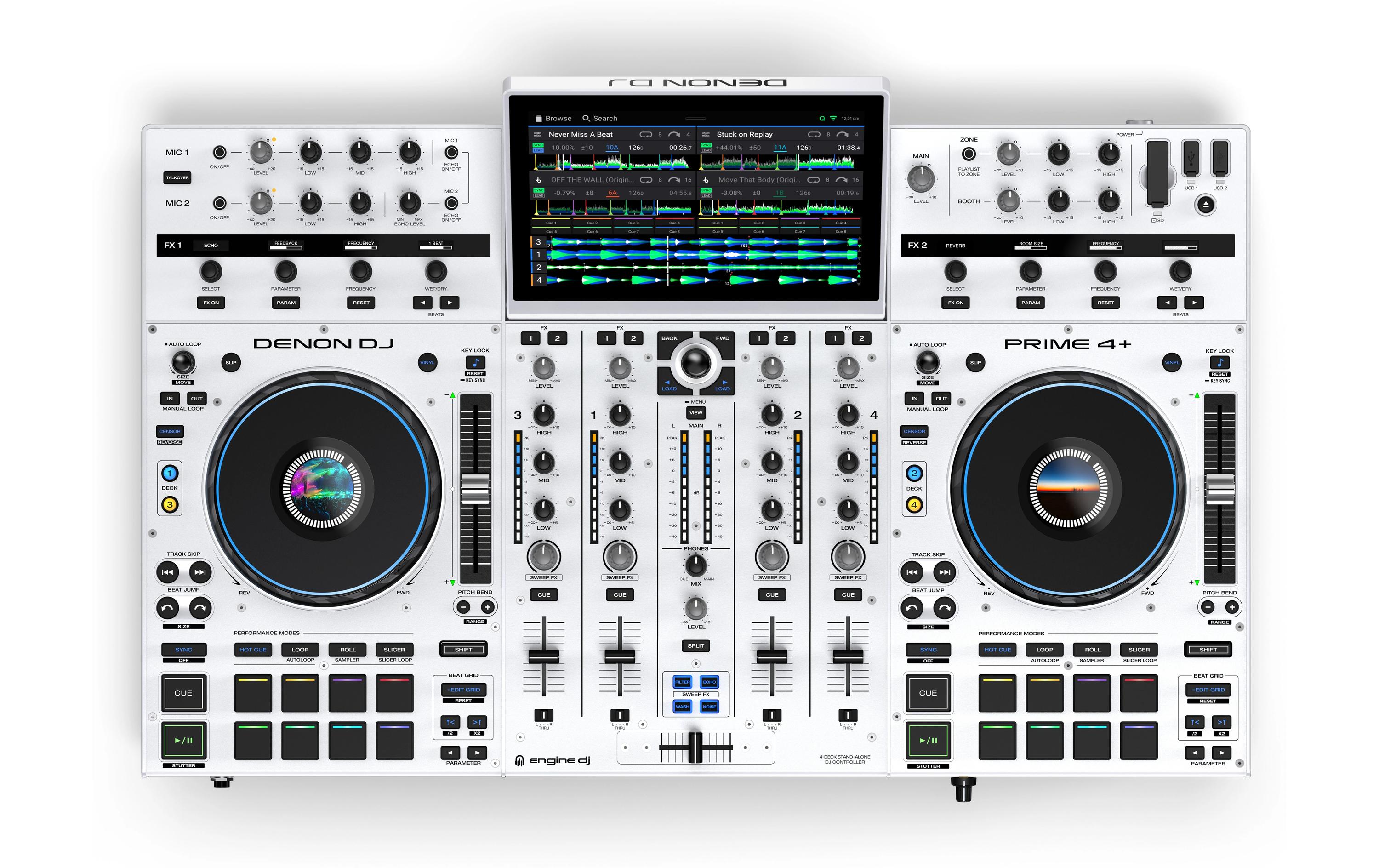 DJ-Controller Prime 4+ Special Edition White<br>4-Deck Standalone-DJ-Controller mit Stems