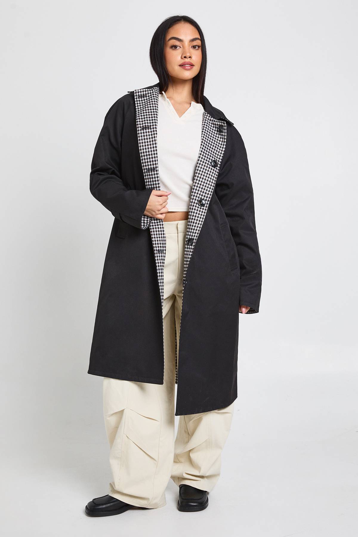 boohoo Veste Trench Midi Réversible Oversize À Carreaux