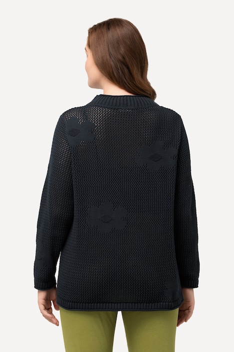 Pullover, Lochstrick, Rundhals, Langarm, Biobaumwolle