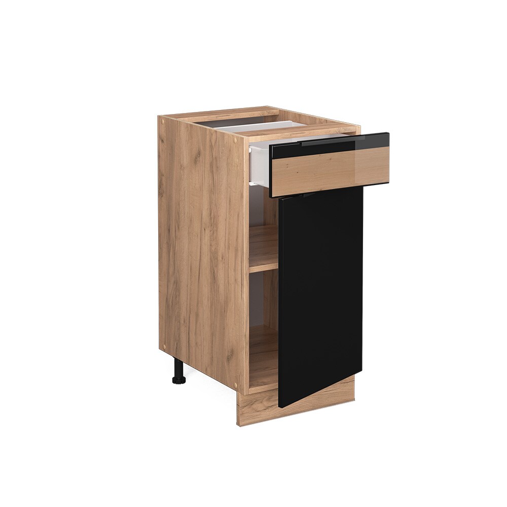 Vicco Schubunterschrank Küchenschrank Küchenmöbel Fame-Line Eiche Schwarz 40 cm modern Hochglanz