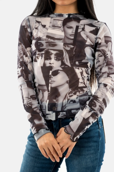 Tee shirt manches longues guess jeans adriana p9xk iconic collage print