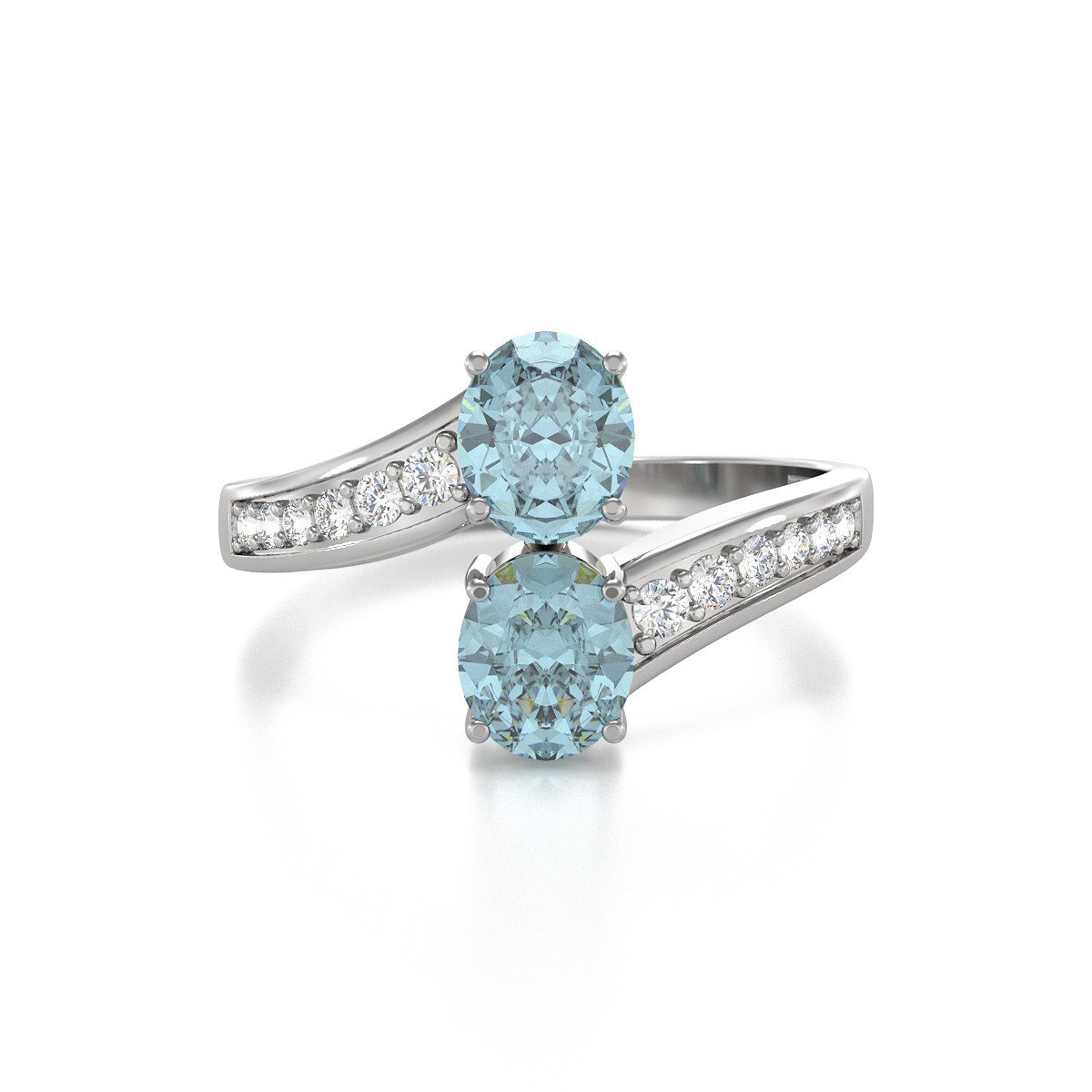 Bague ADEN Duo Aigue-Marine et diamants sur Argent 925 2.546grs