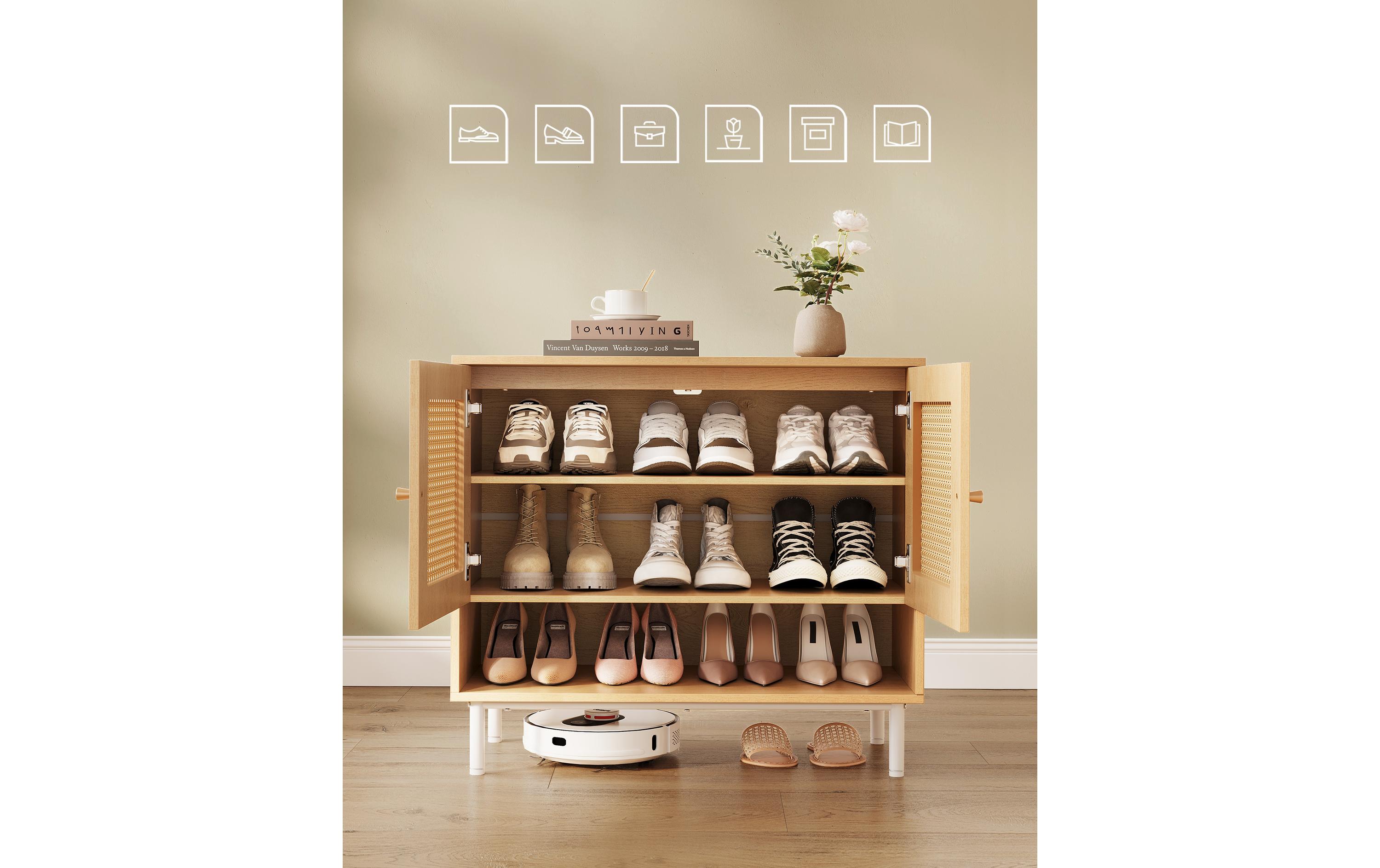 Schuhschrank Boho-Stil 80 x 70 cm, Beige<br>Schuh-Organizer
