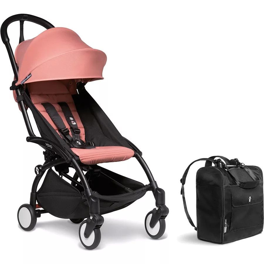 BABYZEN Kinderwagen YOYO2 6+ Black mit Textilset Ginger und Backpack YOYO Black