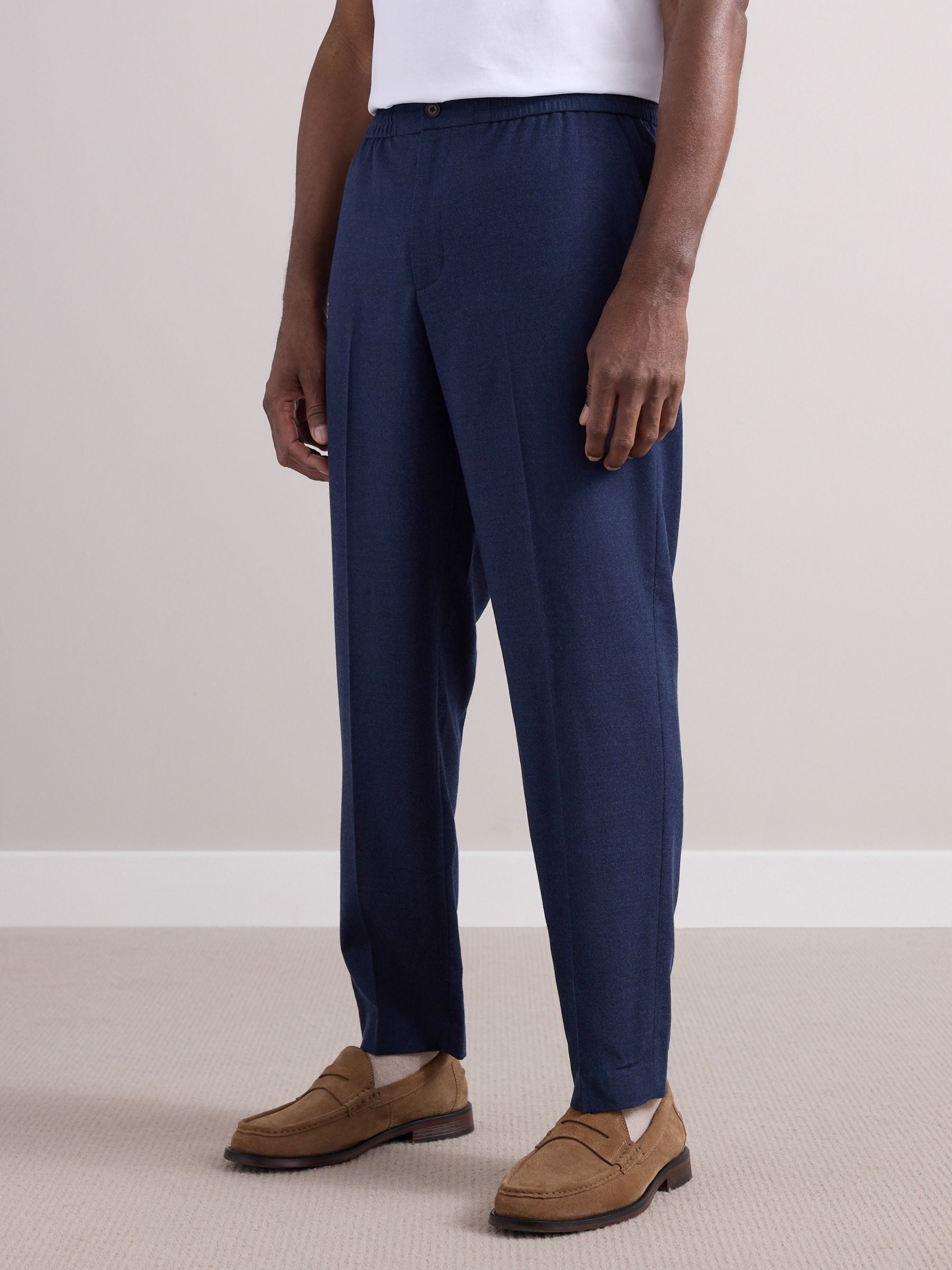 Marineblauw - Elasticated Waist Wool Rich Textured Formal Trousers