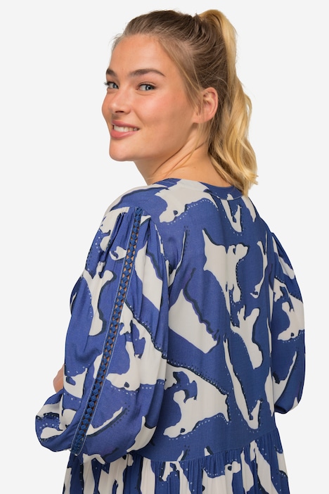 Kleid, A-Line, allover Print, Tunika-Ausschnitt, 3/4-Ärmel, OEKO-TEX