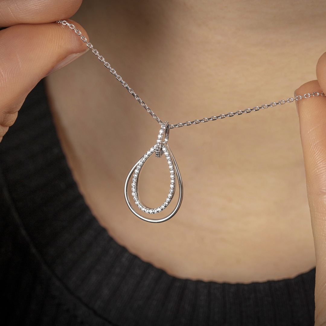 Collier mit Anhänger 925 Silber rhodiniert mit Zirkonia 43cm