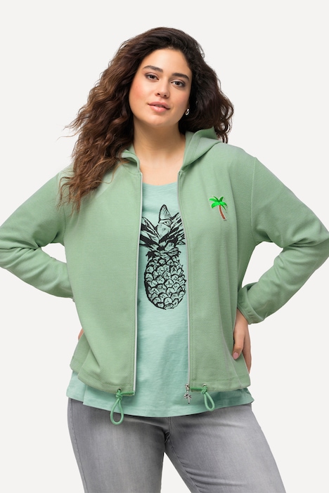 Sweatjacke, Piqué-Struktur, Kapuze, Kaktus-Stickerei