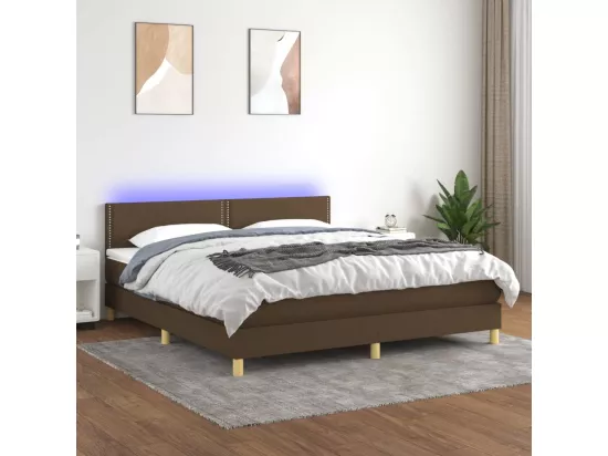 Sommier tapissier matelas et LED Marron foncé 180x200cm Tissu